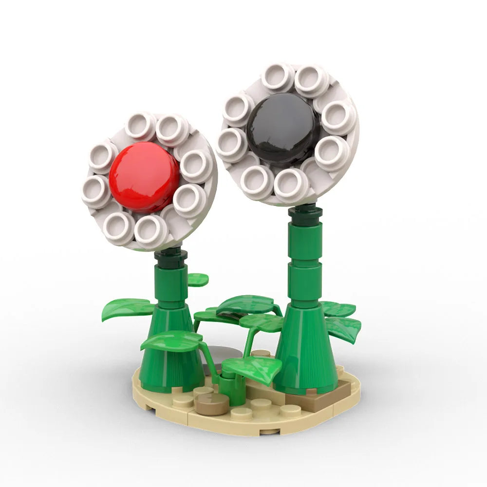 MOC Park Scenery Red Bulb Spot Building Block Model featuring a vibrant red bulb and charming street scene, perfect for Pikmin fans, children's festivals, and creative play.