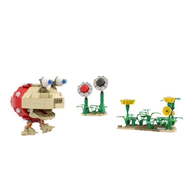 MOC Park Scenery Red Bulb Spot Building Block Model featuring a vibrant red bulb and charming street scene, perfect for Pikmin fans, children's festivals, and creative play.