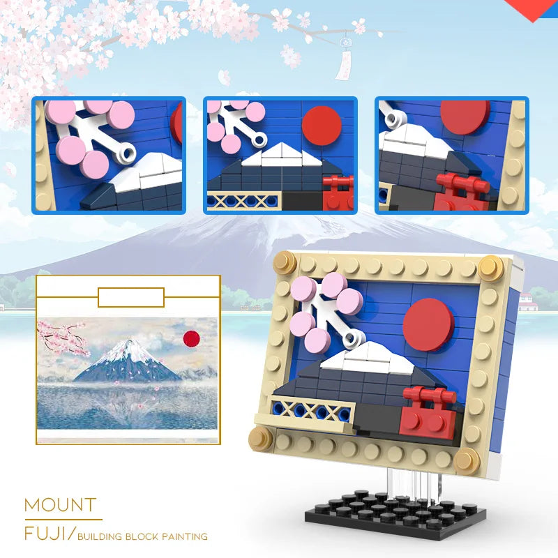  MOC Pixel Art Bricks Paintings Set featuring pixelated recreations of iconic masterpieces like Starry Night, The Great Wave off Kanagawa, and Girl with a Pearl Earring, perfect for art lovers and DIY enthusiasts.