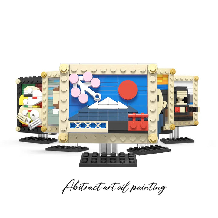  MOC Pixel Art Bricks Paintings Set featuring pixelated recreations of iconic masterpieces like Starry Night, The Great Wave off Kanagawa, and Girl with a Pearl Earring, perfect for art lovers and DIY enthusiasts.