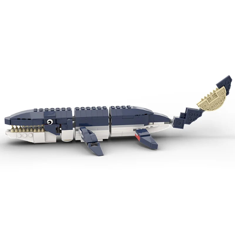  MOC Prehistoric Sea Creatures Gear Shark Building Block Set featuring a detailed, movable prehistoric shark model with 482 pieces, perfect for STEM learning, deep-sea enthusiasts, and creative play.