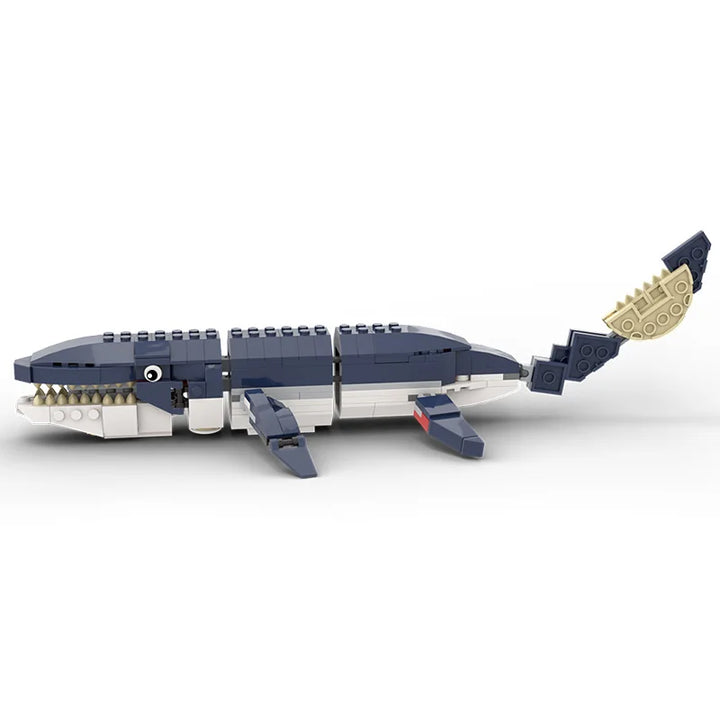  MOC Prehistoric Sea Creatures Gear Shark Building Block Set featuring a detailed, movable prehistoric shark model with 482 pieces, perfect for STEM learning, deep-sea enthusiasts, and creative play.