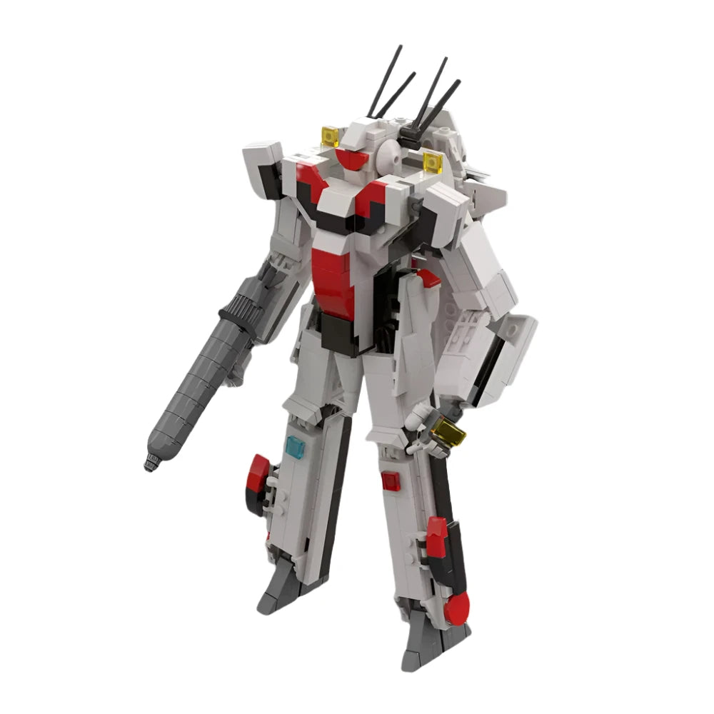MOC Super Dimension Fortress Female Warrior Prototype Building Blocks Set featuring a detailed Variable Fighter and Space Fortress, perfect for kids and sci-fi fans.