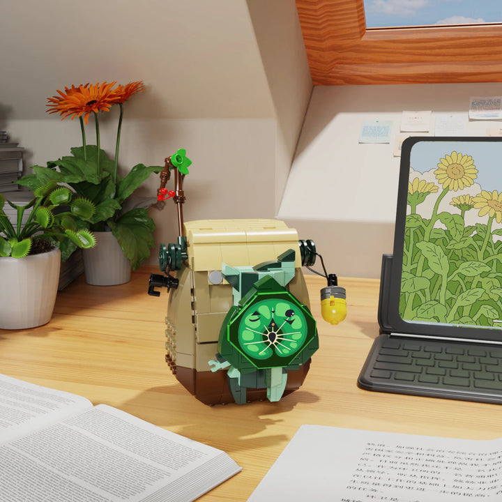 MOC Tears of the Kingdom Korok’s Backpack Building Blocks Kit featuring a detailed Korok character and its iconic backpack, perfect for kids and gaming fans.