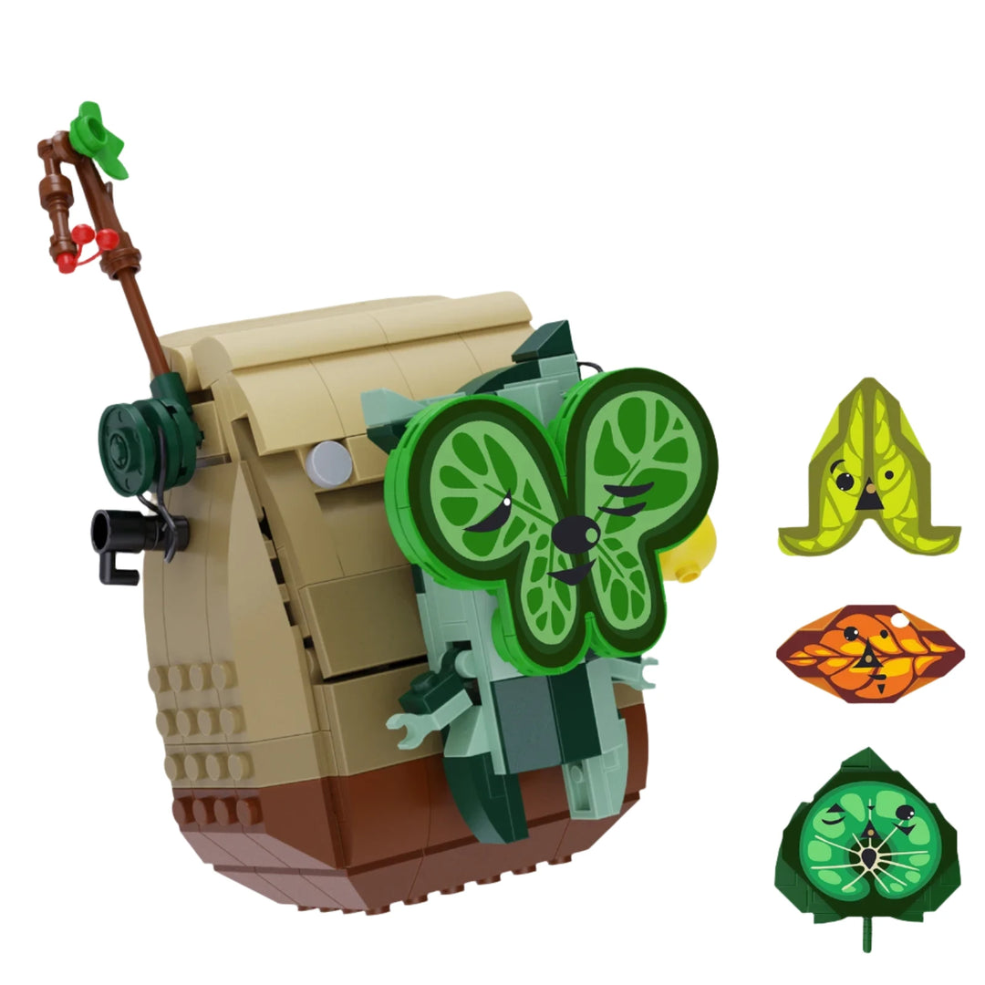 MOC Tears of the Kingdom Korok’s Backpack Building Blocks Kit featuring a detailed Korok character and its iconic backpack, perfect for kids and gaming fans.