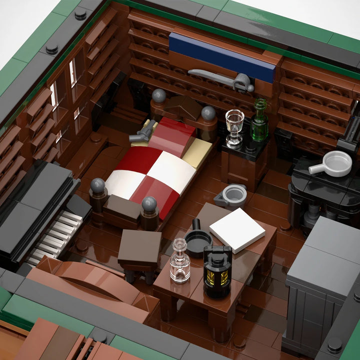 MOC Wild West Two-Story Detached Architecture Building Brick Set featuring a detailed Wild West-themed structure with living area and cell, comprising 3032 pieces, ideal for historical and Western model enthusiasts.
