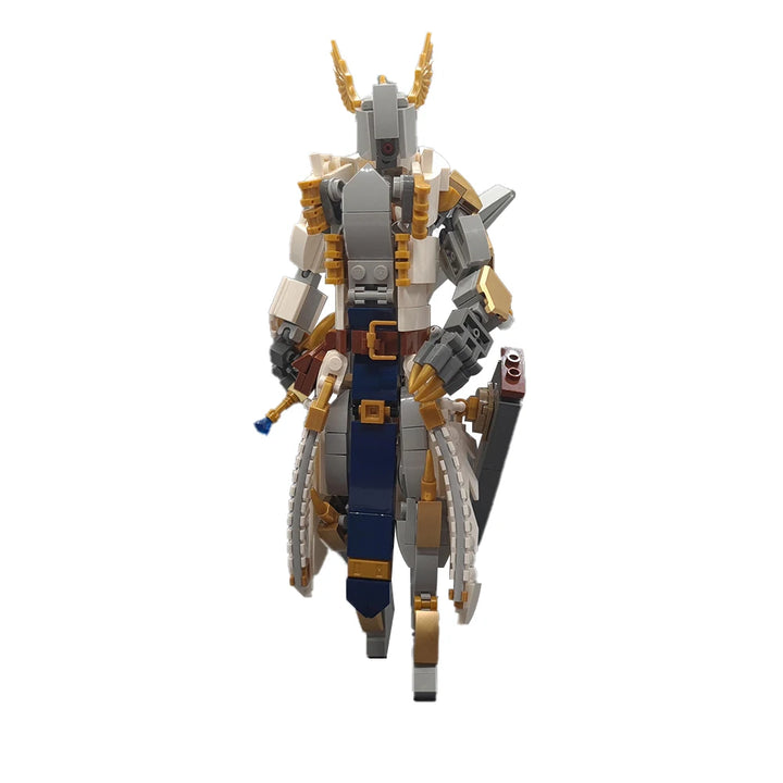 MOC Wizard-Warrior Brick Diligent God-Level Mech Suit Building Blocks Set featuring a powerful and detailed mech suit, perfect for kids and fantasy fans.