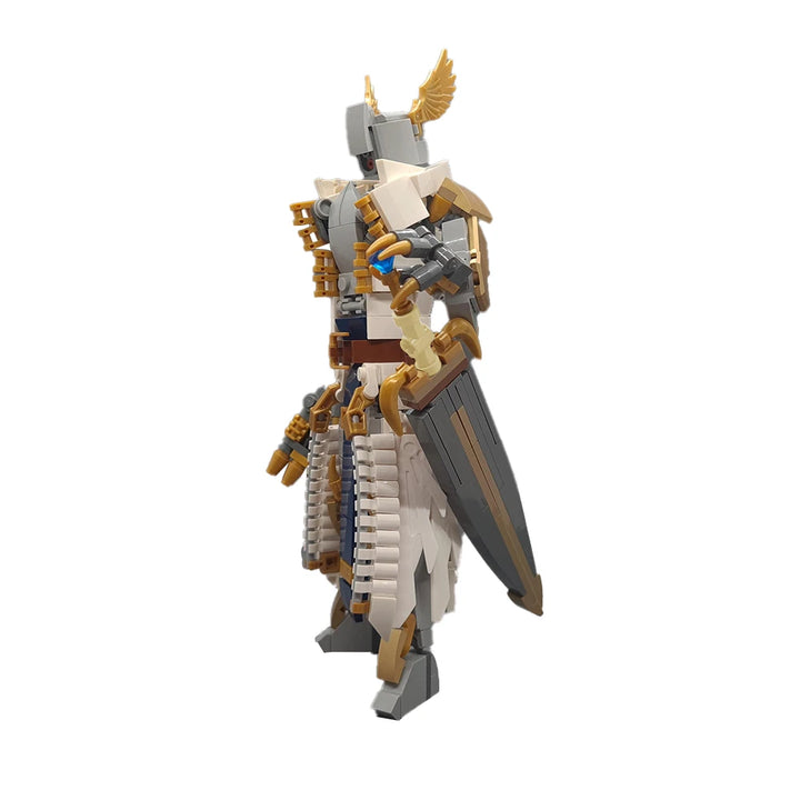 MOC Wizard-Warrior Brick Diligent God-Level Mech Suit Building Blocks Set featuring a powerful and detailed mech suit, perfect for kids and fantasy fans.