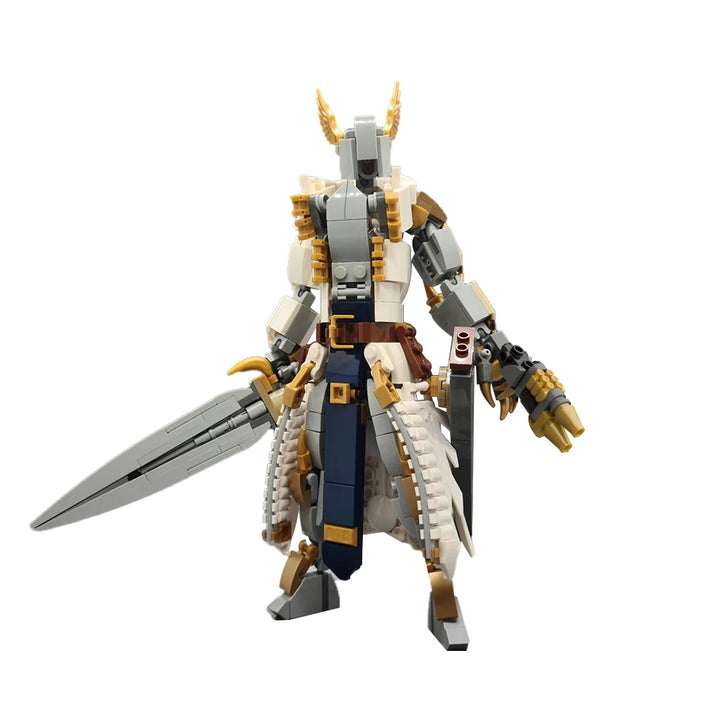 MOC Wizard-Warrior Brick Diligent God-Level Mech Suit Building Blocks Set featuring a powerful and detailed mech suit, perfect for kids and fantasy fans.