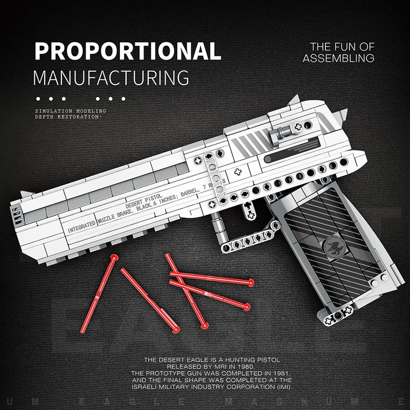 Reobrix Desert Eagle Gun Model - This detailed model of the Desert Eagle pistol is made of high-quality building blocks and is perfect for display