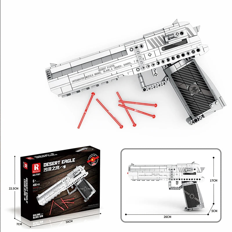 Reobrix Desert Eagle Gun Model - This detailed model of the Desert Eagle pistol is made of high-quality building blocks and is perfect for display