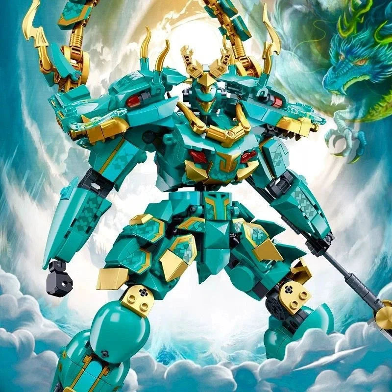 Sluban Qinglong King Mecha Building Blocks featuring a detailed and classic mecha figure model, perfect for kids' educational play and holiday gifts.