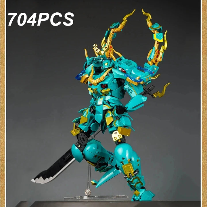 Sluban Qinglong King Mecha Building Blocks featuring a detailed and classic mecha figure model, perfect for kids' educational play and holiday gifts.