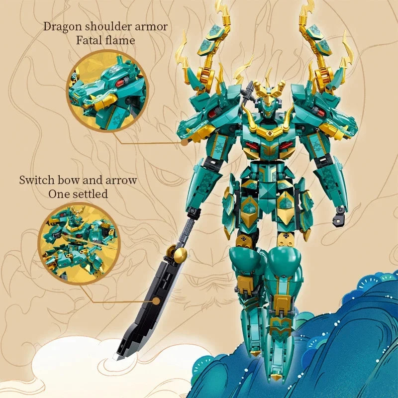 Sluban Qinglong King Mecha Building Blocks featuring a detailed and classic mecha figure model, perfect for kids' educational play and holiday gifts.