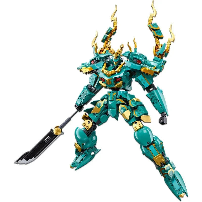 Sluban Qinglong King Mecha Building Blocks featuring a detailed and classic mecha figure model, perfect for kids' educational play and holiday gifts.