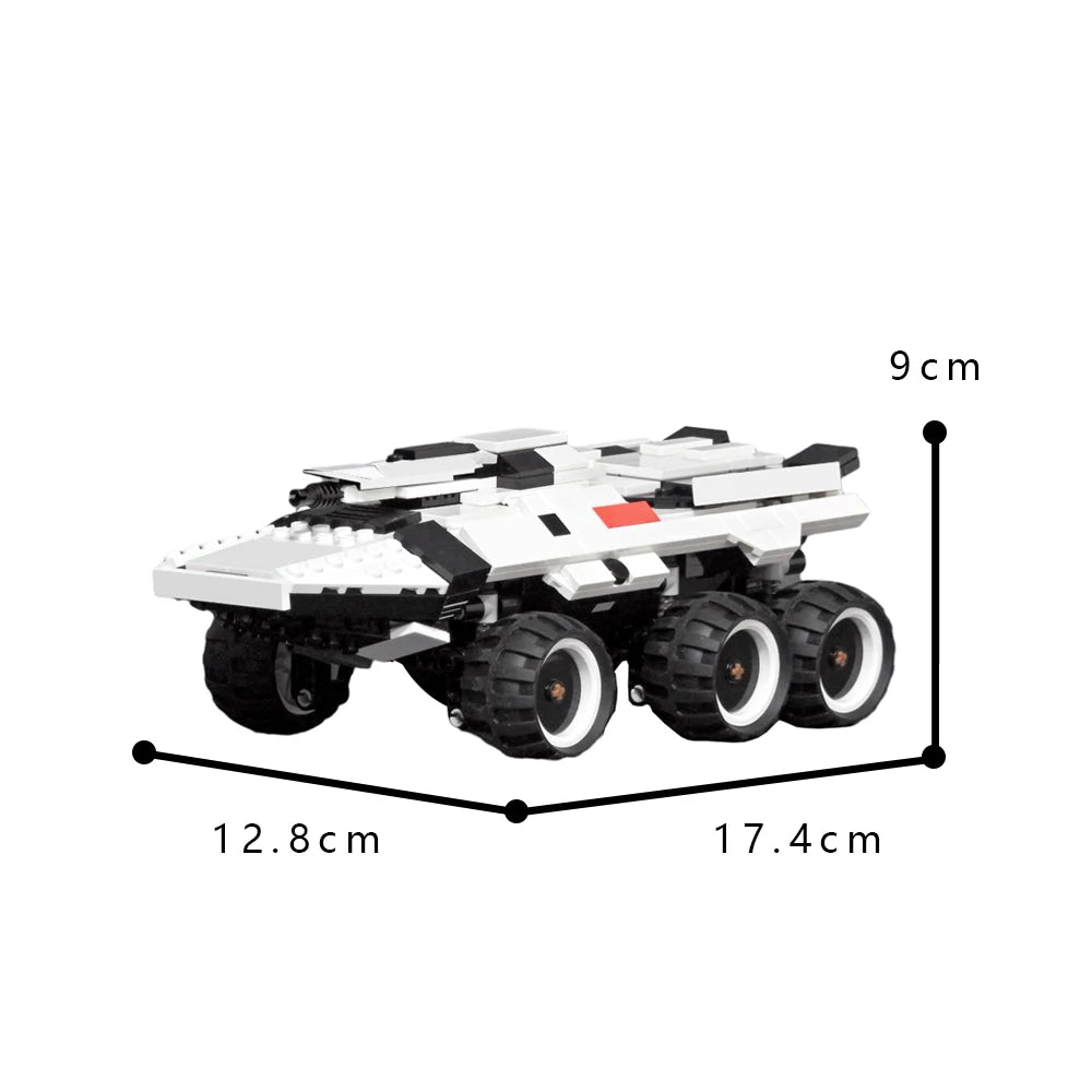 Space Rover Explorer Building Blocks Kit featuring a sleek and detailed rover model with large wheels and futuristic design