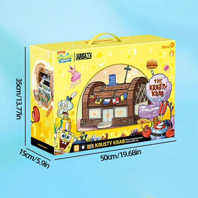 SpongeBob Cartoon Krusty Krab Restaurant Building Blocks featuring a detailed canteen scene model, ideal for kids and desktop decoration.