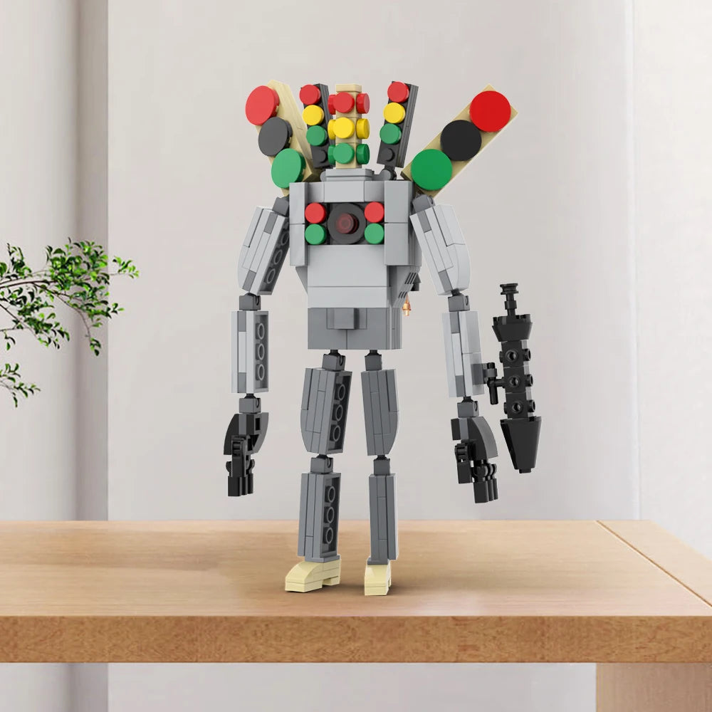 The Traffic Light Man & Mini Cameraman Building Blocks Toy inspired by Skibidi Toilet, perfect for DIY enthusiasts and children’s gifts.