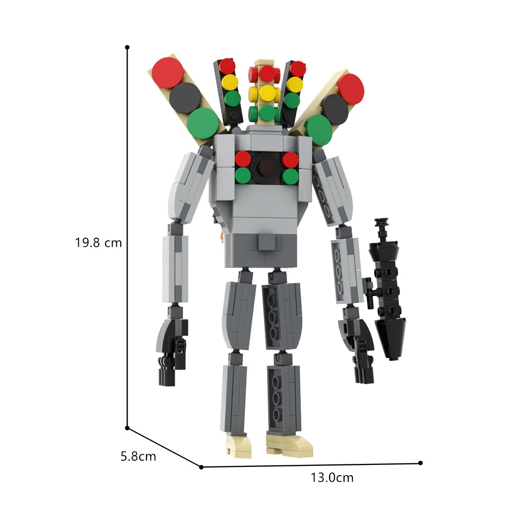 The Traffic Light Man & Mini Cameraman Building Blocks Toy inspired by Skibidi Toilet, perfect for DIY enthusiasts and children’s gifts.
