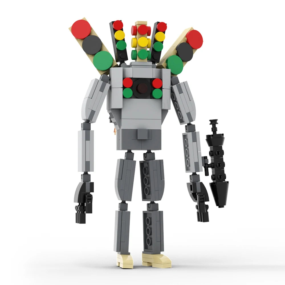 The Traffic Light Man & Mini Cameraman Building Blocks Toy inspired by Skibidi Toilet, perfect for DIY enthusiasts and children’s gifts.