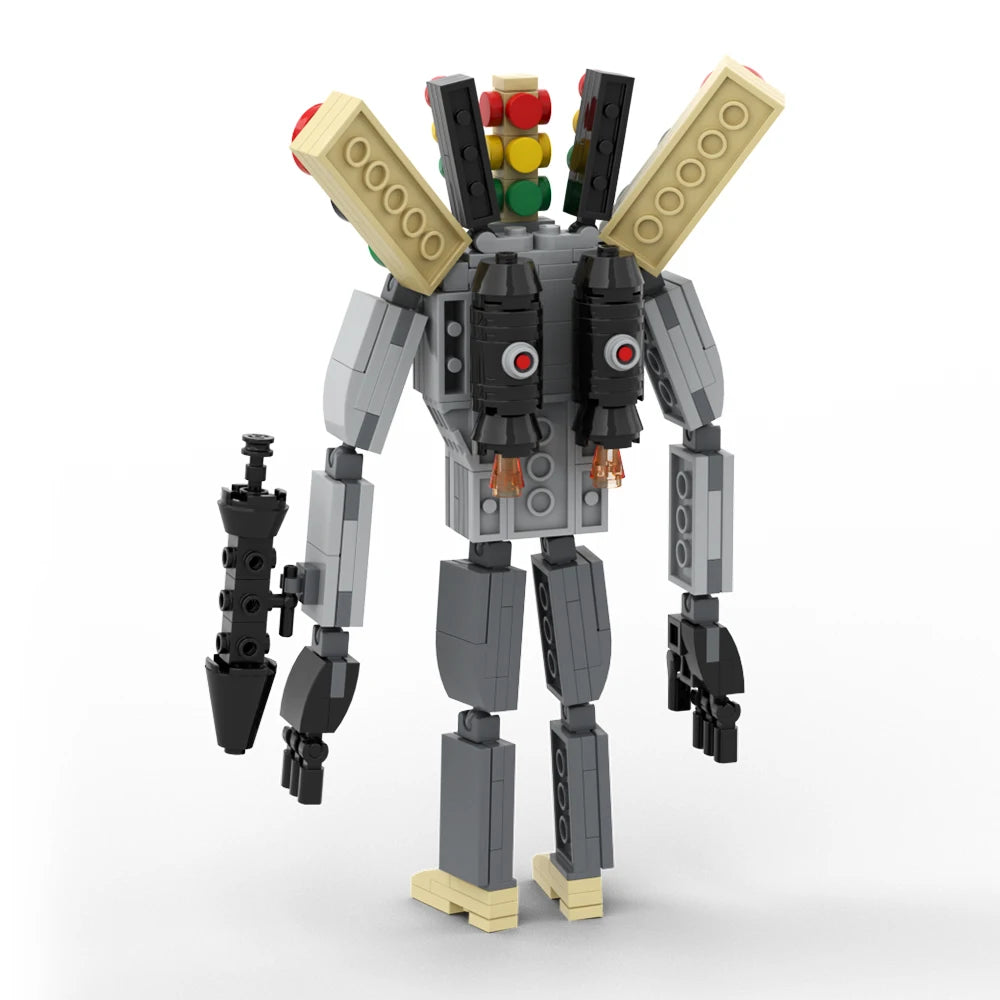 The Traffic Light Man & Mini Cameraman Building Blocks Toy inspired by Skibidi Toilet, perfect for DIY enthusiasts and children’s gifts.