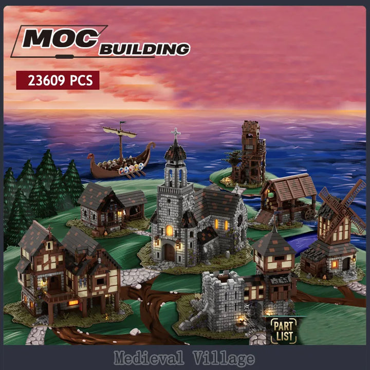 Ultimate Medieval Fortress Village Building Block Model featuring a detailed medieval castle and village, perfect for collectors, history enthusiasts, and creative builders.