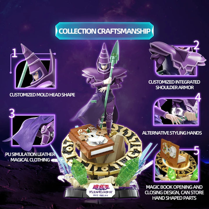Yu-Gi-Oh Dark Magician Model Building Blocks Set featuring a detailed figure of the iconic Dark Magician, perfect for fans of the classic card game, kids, and collectors.