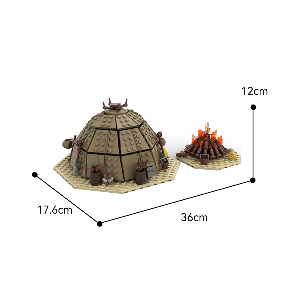 MOC Medieval Campfire and Hut DIY Idea Bricks Model for Kids Birthday Gift