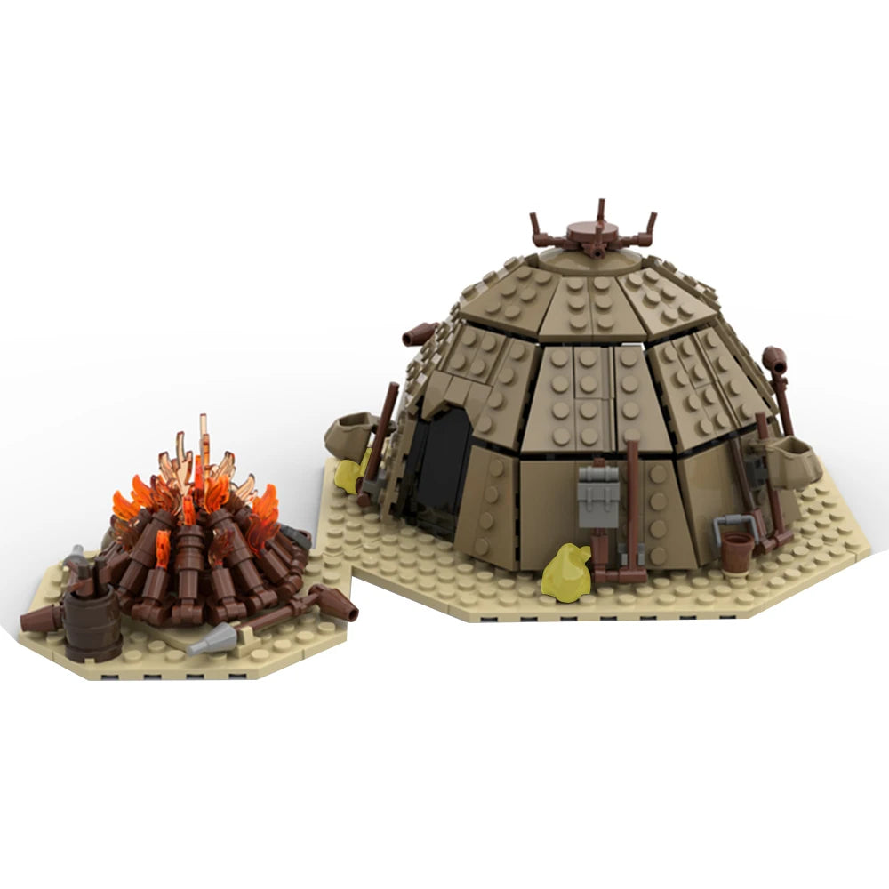 MOC Medieval Campfire and Hut DIY Idea Bricks Model for Kids Birthday Gift